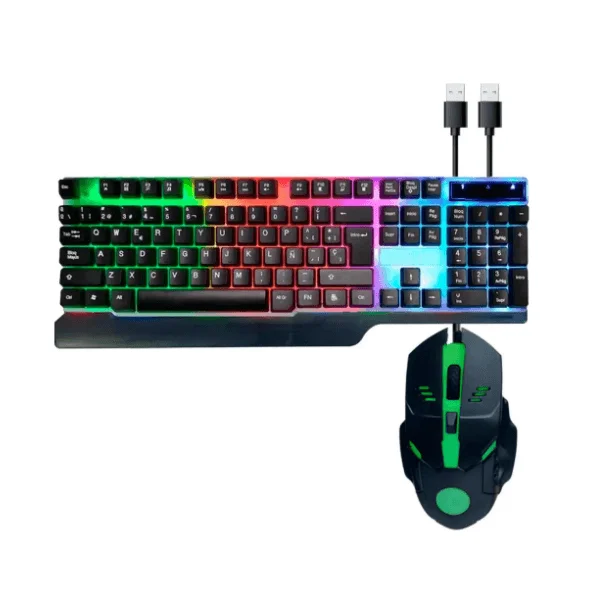 Combo de teclado y ratón inalámbricos retroiluminado RGB, recargable,  letras iluminadas, tamaño completo, ergonómico, modo de